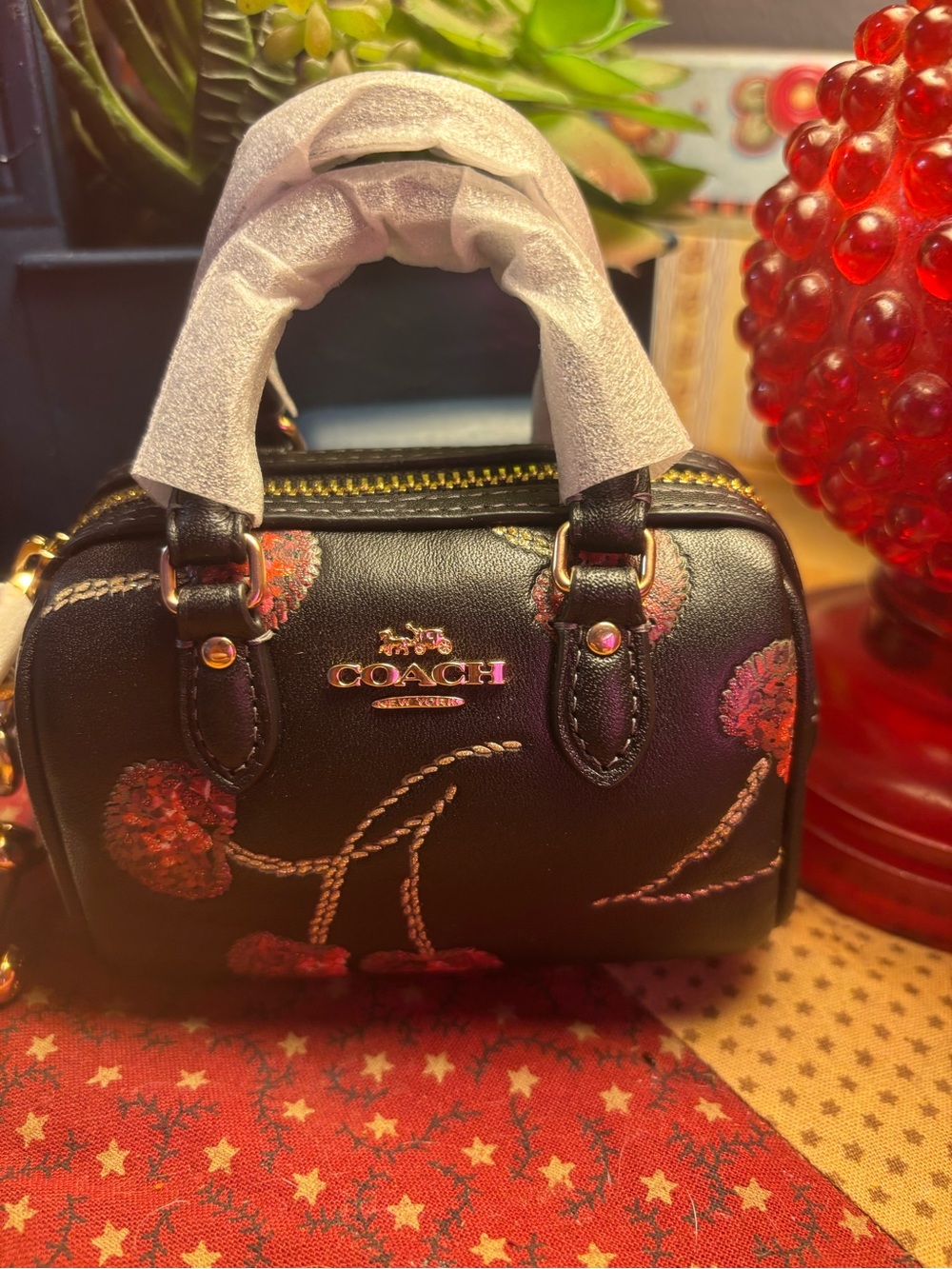 Coach Mini Rowan Satchel In Cherry Print Key FOB